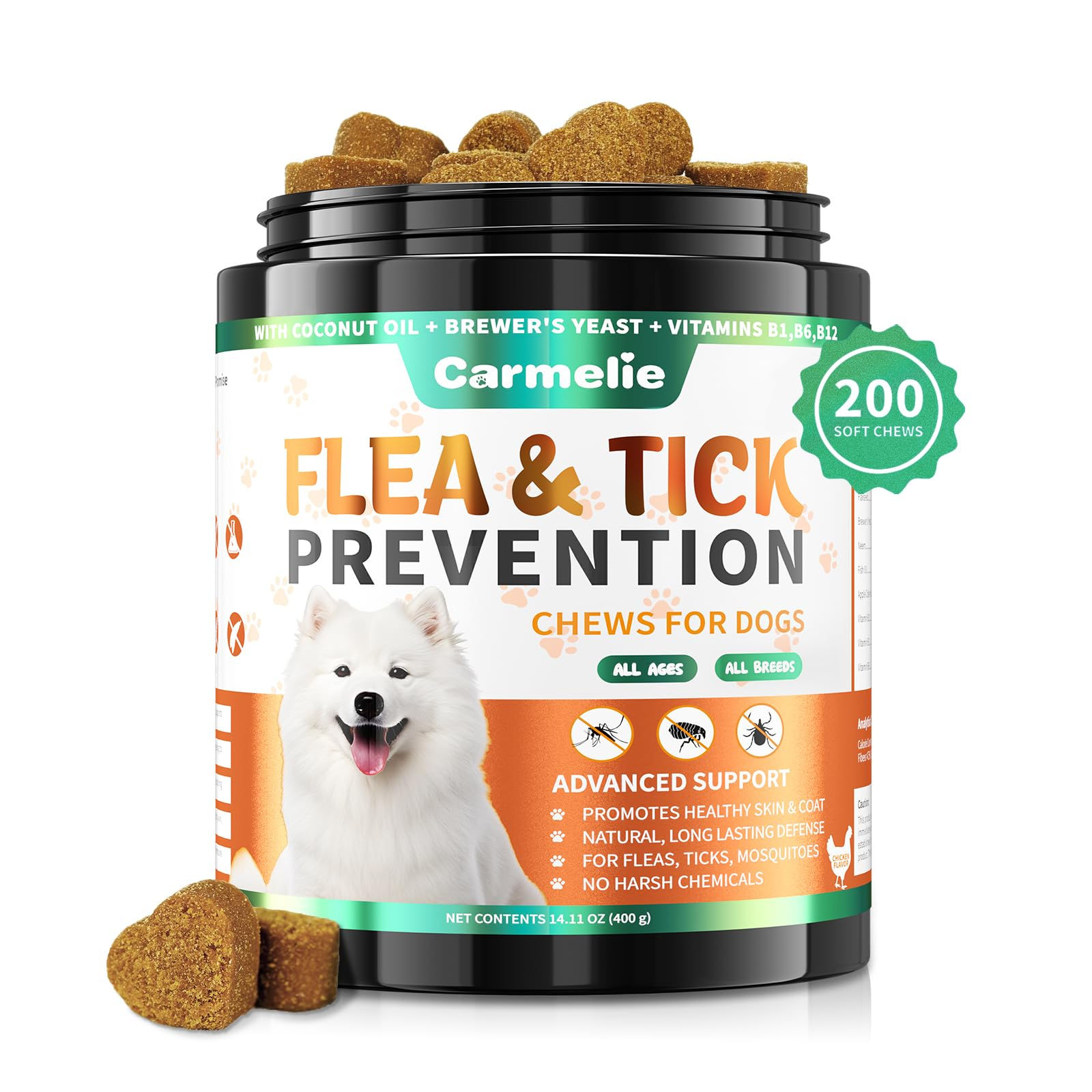 Flea and Tick Prevention for Dogs Chewables - 200 Treats Natural Dog Flea and Ti
