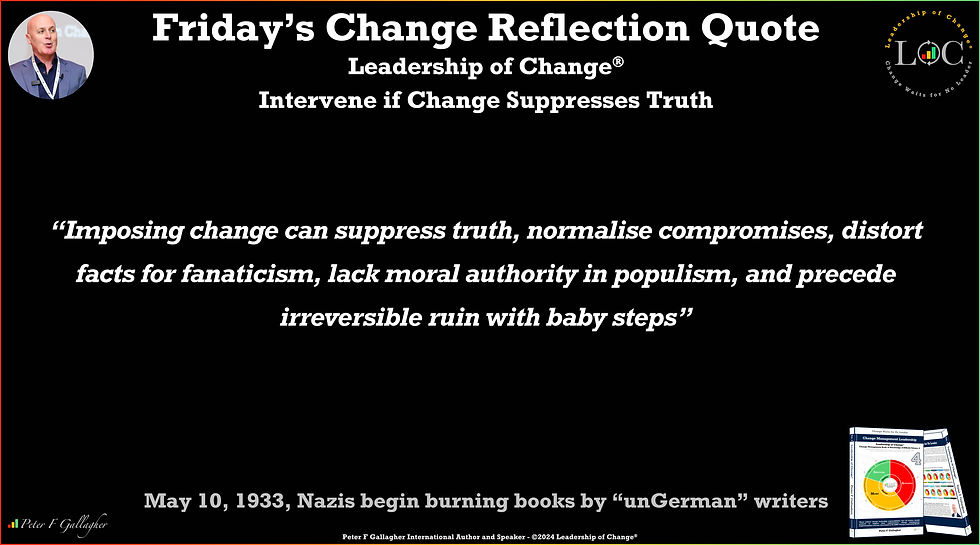 Friday change reflection quote, change management quotes, Peter F Gallagher, leadership of change, leadership gurus, Intervene if Change Suppresses Truth, change leadership gurus, leadership expert, global gurus leadership, change management gurus, change management leading authority, change management experts, change management global thought leaders, change management leadership, change management handbook, change management maverick, change leadership, famous change management speakers, best change management speakers, change management speakers,