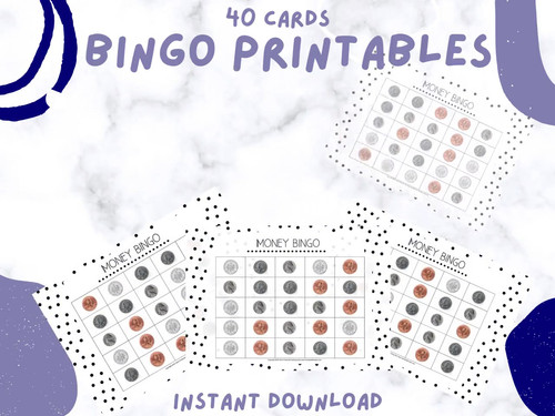 Money Bingo Printable, 40 Cards and 3 Markers; Summer Party Activity ...