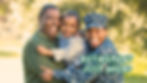 Family embraces joyfully outdoors; woman in military uniform, green and blue tones, text reads "RETIREMENT JUST AHEAD."