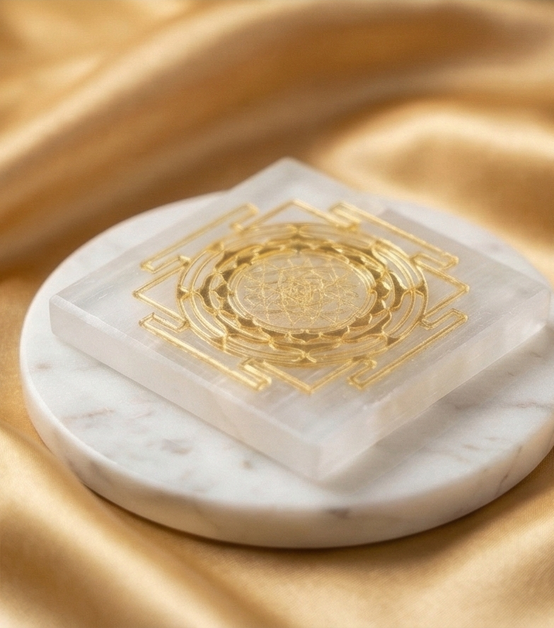 Thumbnail: The Shree Yantra Selenite Plate – The Abundance Architect