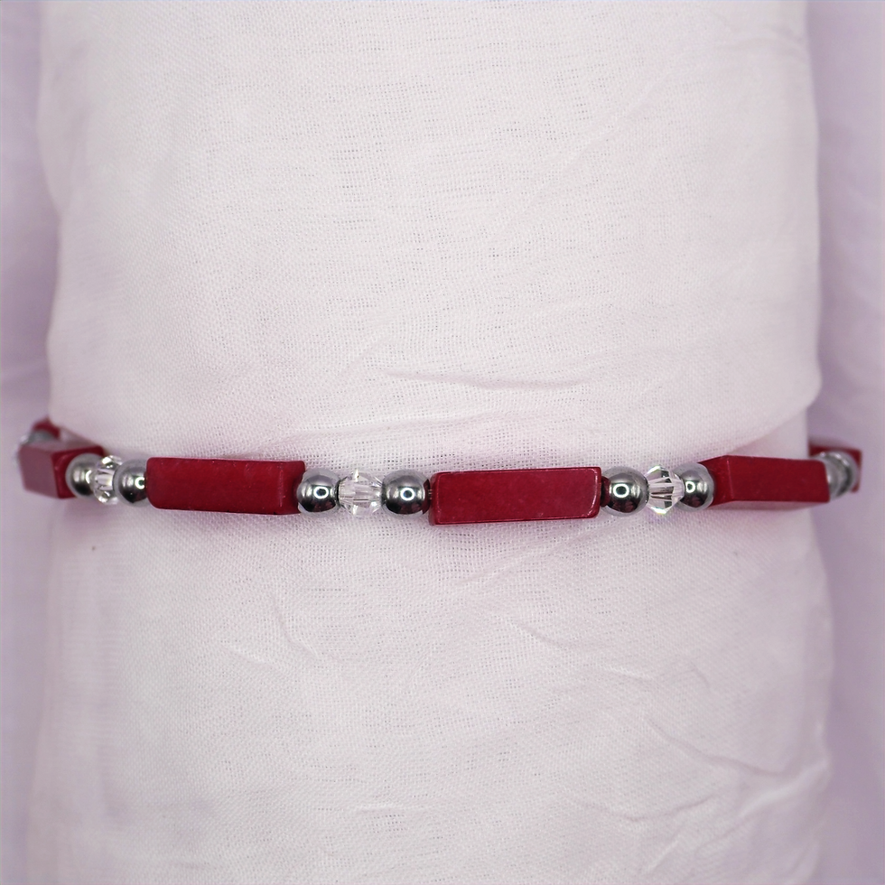 Red Jade Rectangle with Clear Crystal