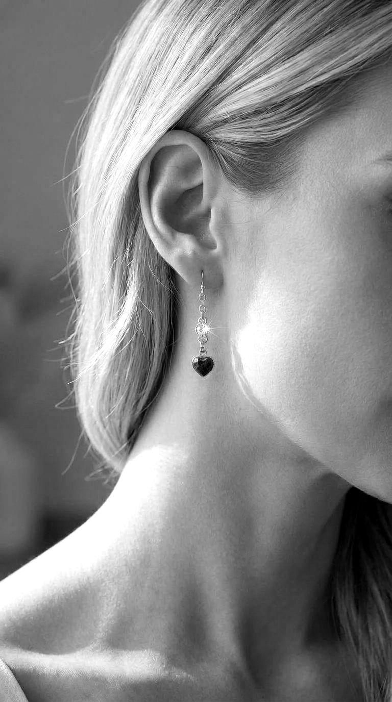 Thumbnail: Short Black Heart Earrings