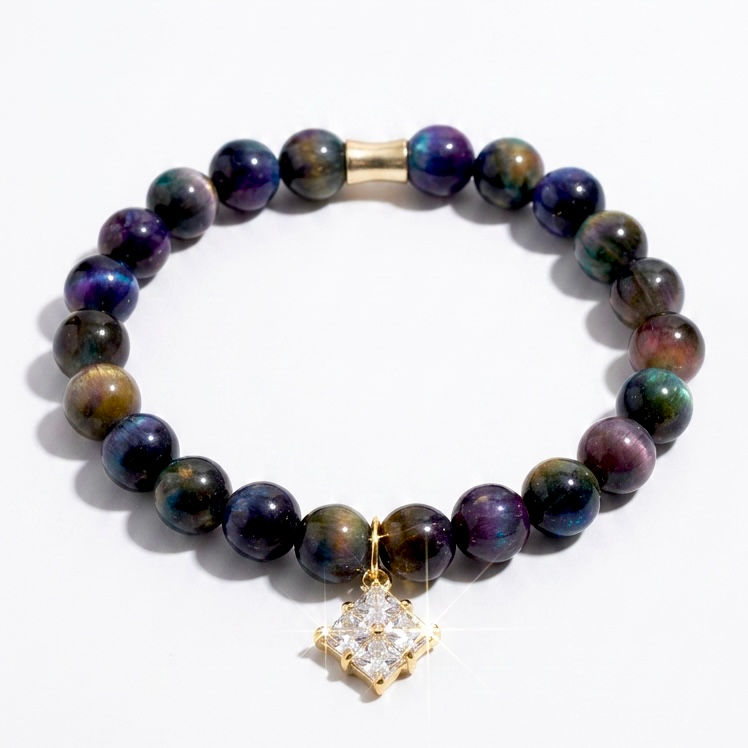 Dark Rainbow Tigers Eye Charm Bracelet