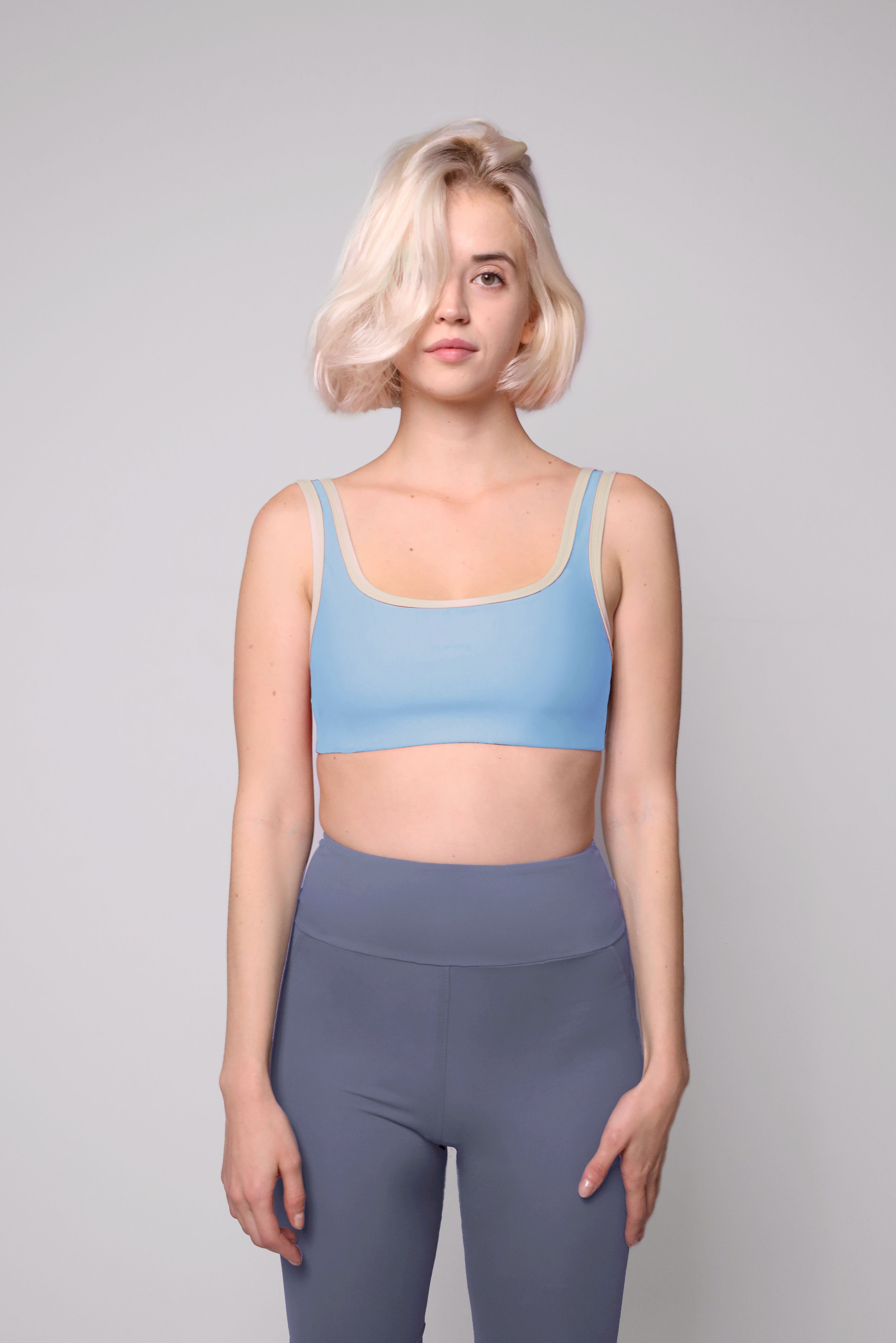 Contrast Hem Bra - Sky blue/Cream