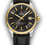 Miniature : Montre Swiss Military, boîtier en acier doré, bracelet en cuir noir, cadran noir, étanche à 100m, 5 ans de garantie.