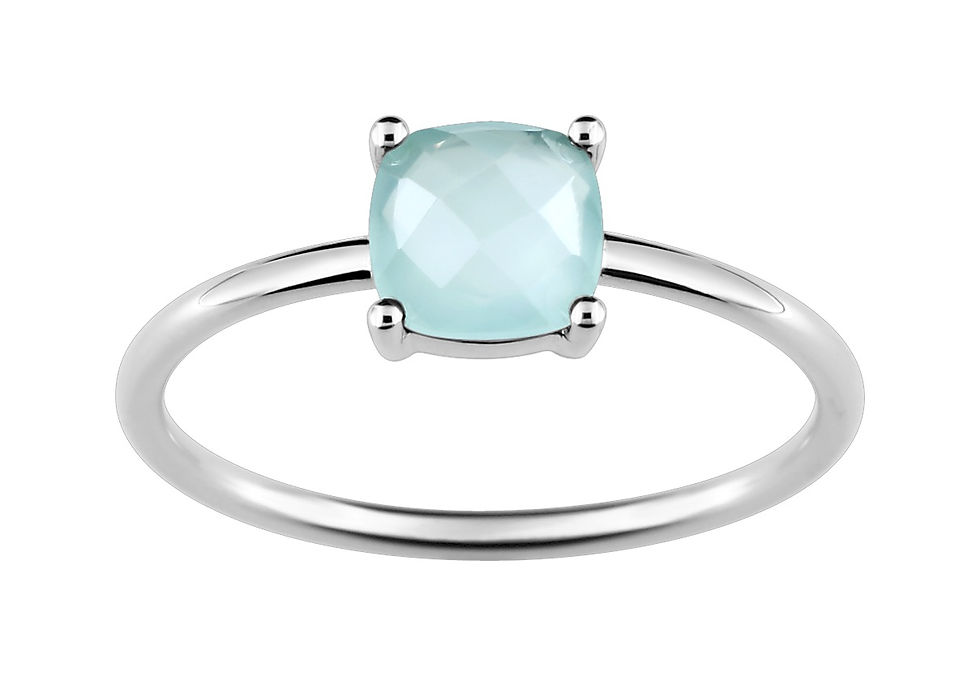 Bague étincelante  Joelli en or blanc 750 avec une fabuleuse calcédoine coussin briolette