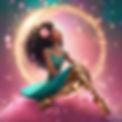 mixed race woman with dress dancing, flowers, pink and gold background in solar system_edi