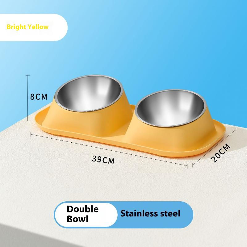Thumbnail: 1pc Stainless Steel Double Dog Bowl Cat Food Container Non-slip Base Pet Water F