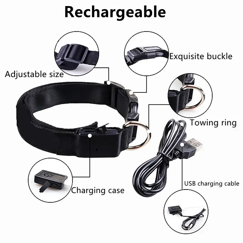 Thumbnail: BrightGuard-3 Modes Dog Luminous Charge Collar Led Usb Cat Dogs Collars Detachab