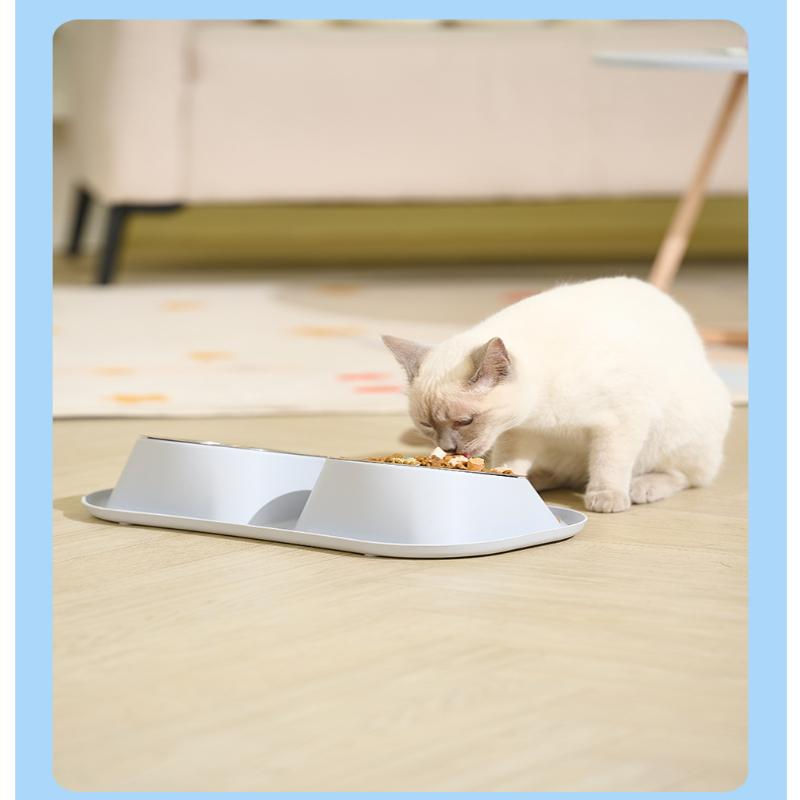 Thumbnail: 1pc Stainless Steel Double Dog Bowl Cat Food Container Non-slip Base Pet Water F