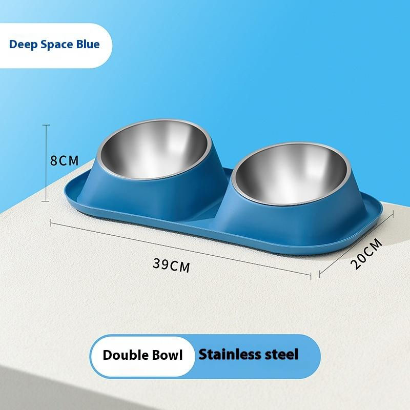 Thumbnail: 1pc Stainless Steel Double Dog Bowl Cat Food Container Non-slip Base Pet Water F