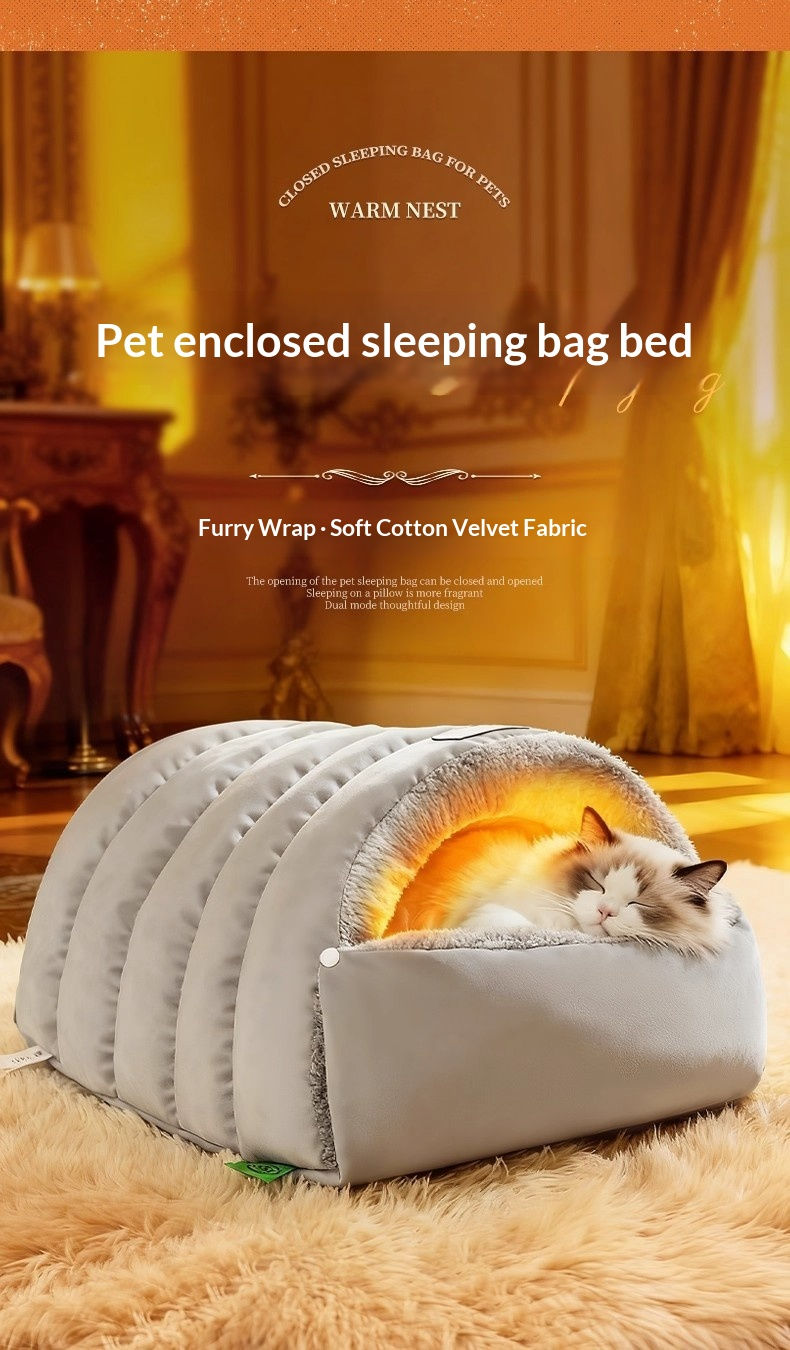 Thumbnail: Semi-Enclosed Cat Bed Winter Warm Cat Cave Bed Washable Cat House Non-Slip Warm 