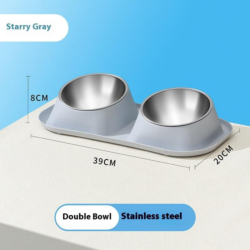 Thumbnail: 1pc Stainless Steel Double Dog Bowl Cat Food Container Non-slip Base Pet Water F