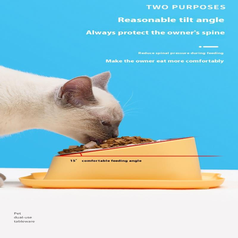 Thumbnail: 1pc Stainless Steel Double Dog Bowl Cat Food Container Non-slip Base Pet Water F