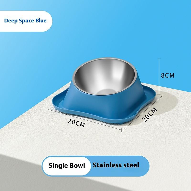 Thumbnail: 1pc Stainless Steel Double Dog Bowl Cat Food Container Non-slip Base Pet Water F