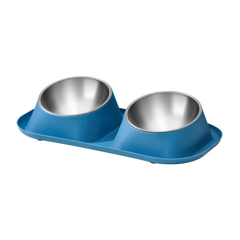 Thumbnail: 1pc Stainless Steel Double Dog Bowl Cat Food Container Non-slip Base Pet Water F