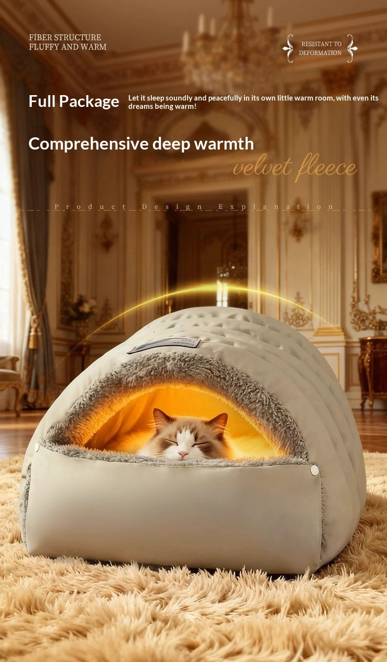 Thumbnail: Semi-Enclosed Cat Bed Winter Warm Cat Cave Bed Washable Cat House Non-Slip Warm 
