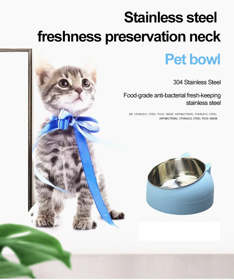 Thumbnail: 1pc Stainless Steel Cat Lovely Creative Inclined Kitten Puppy Food Feeding Bowls