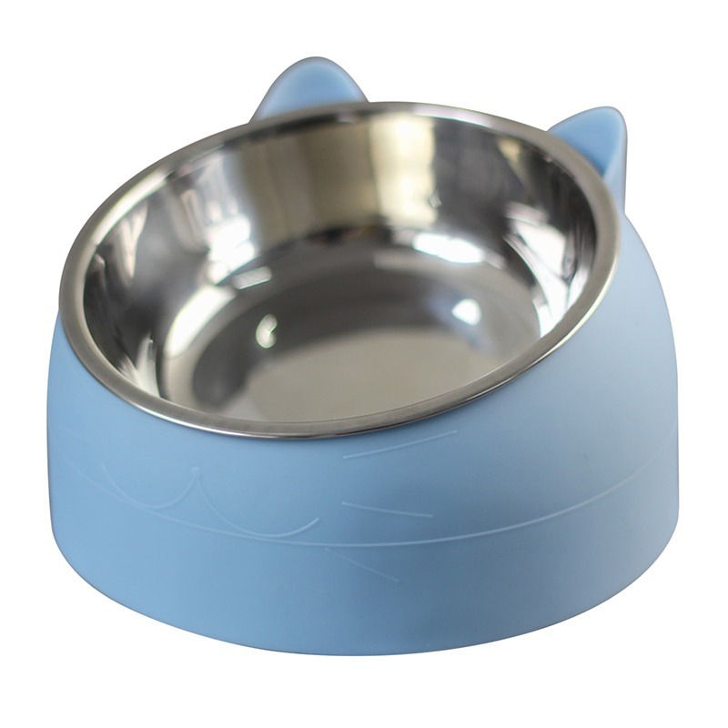 1pc Stainless Steel Cat Lovely Creative Inclined Kitten Puppy Food Feeding Bowls