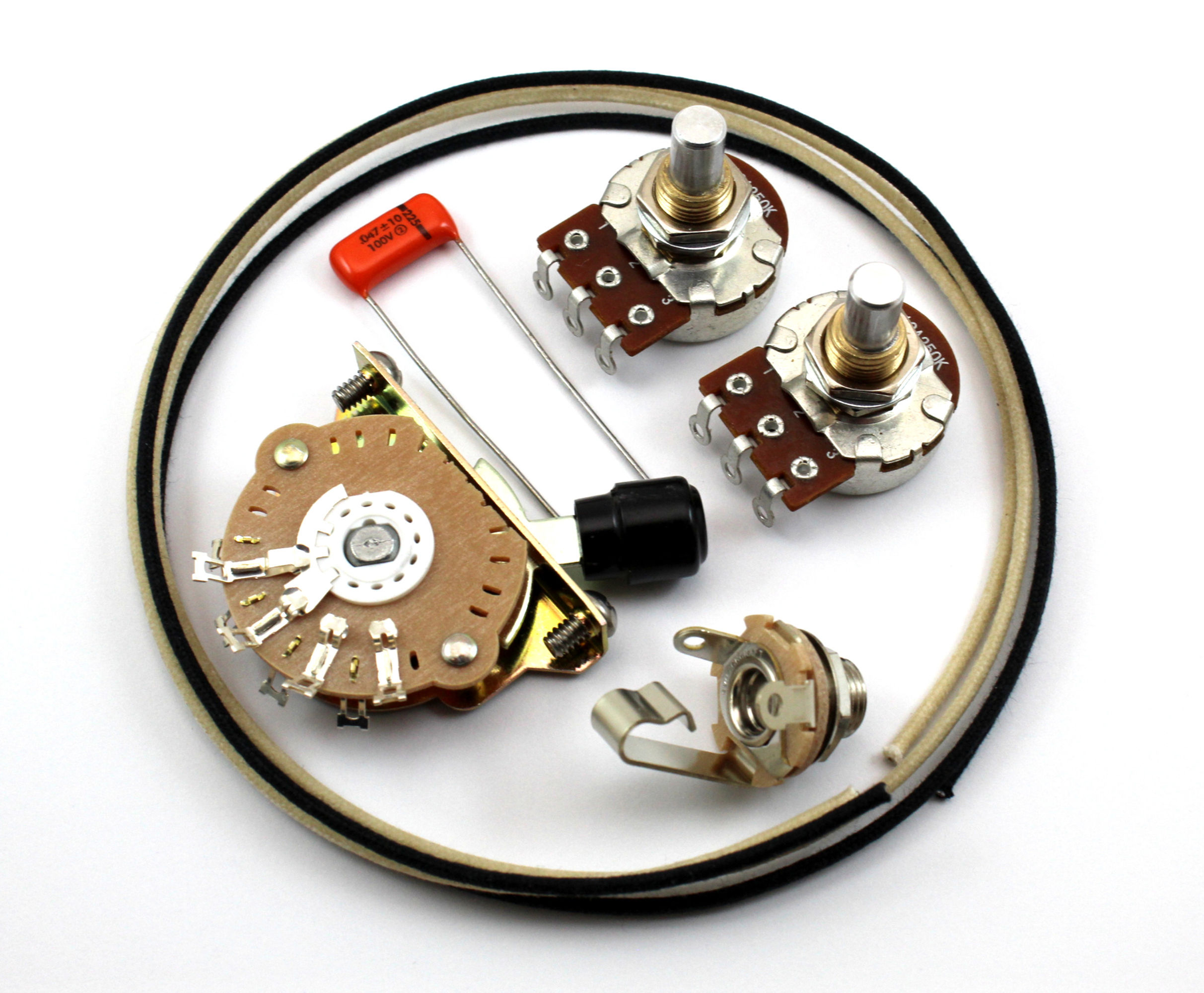 Premium Tele Wiring Kit w/ Bourns 250K Solid Shaft - Barrel Switch Tip