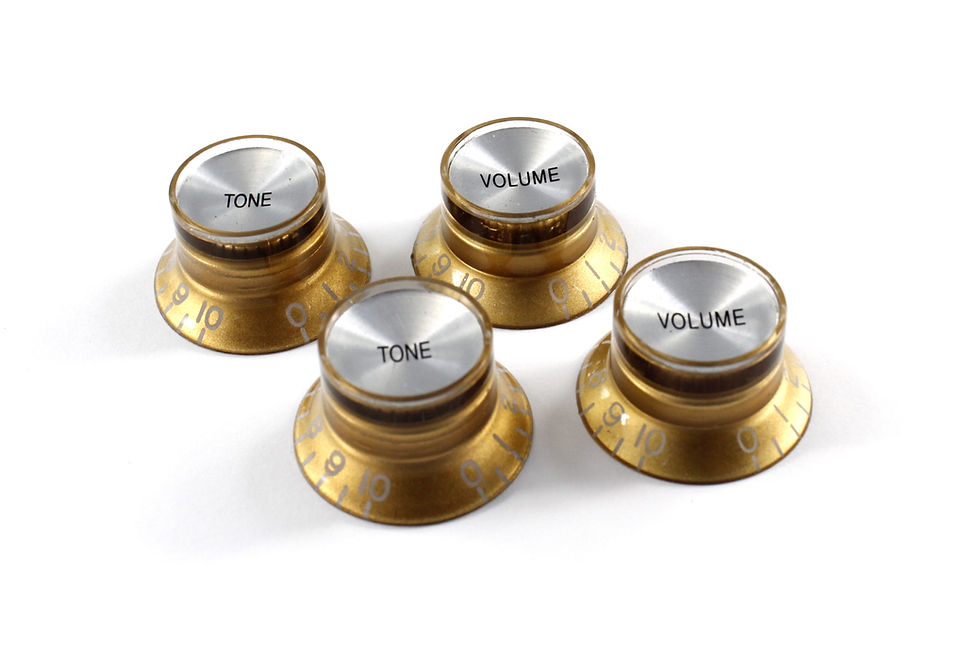 Thumbnail: Top Hat Bell Reflector Knobs 2 Vol & 2 Tone Set - Coarse 18 Spline - Gold/Silver