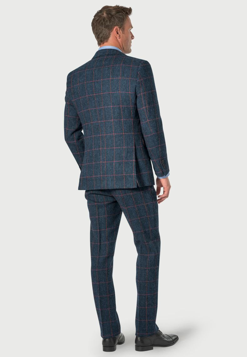Thumbnail: Inverness Navy Herringbone with Red Overcheck Harris Tweed Jacket