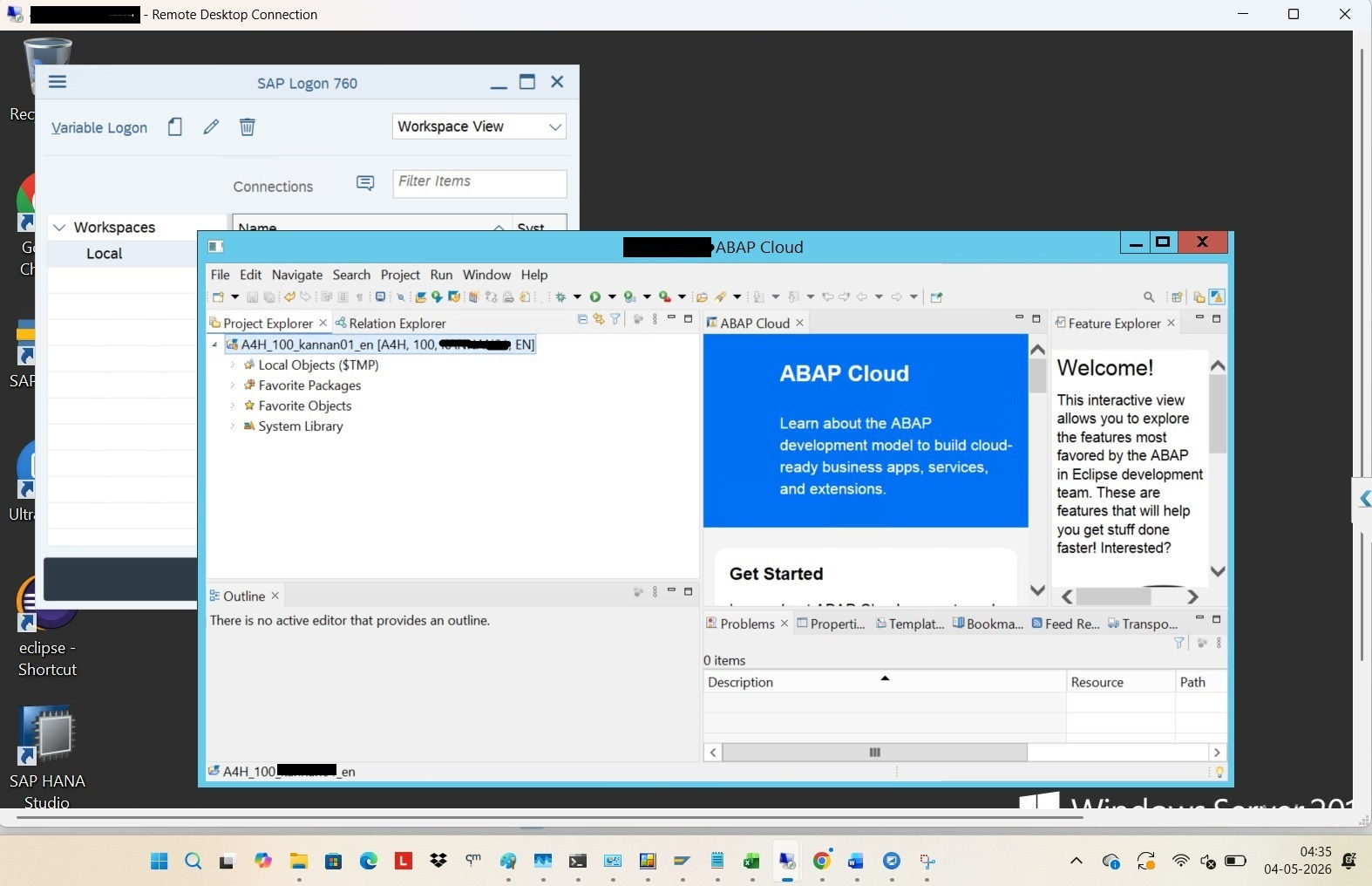 SAP S4 HANA ABAP Server Access – SAP Logon, ABAP Cloud and Eclipse Development Environment