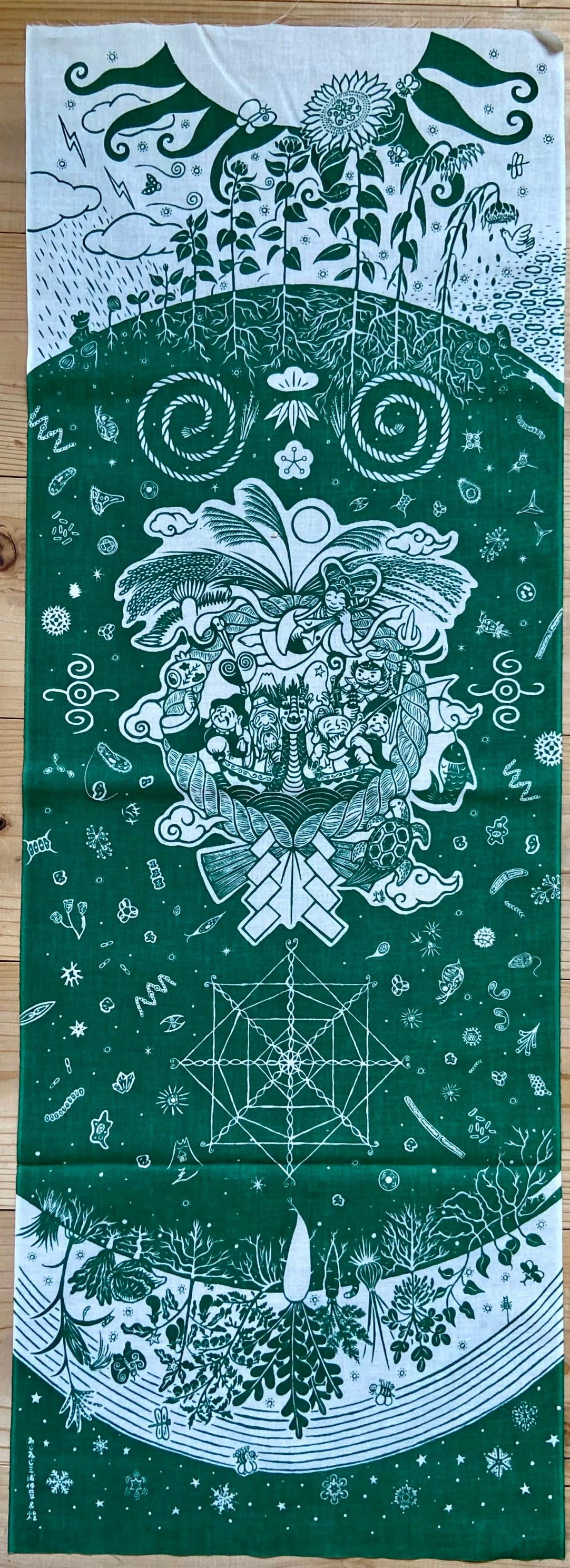 ねじねじコラボてぬぐい「まわるめぐる」・緑色