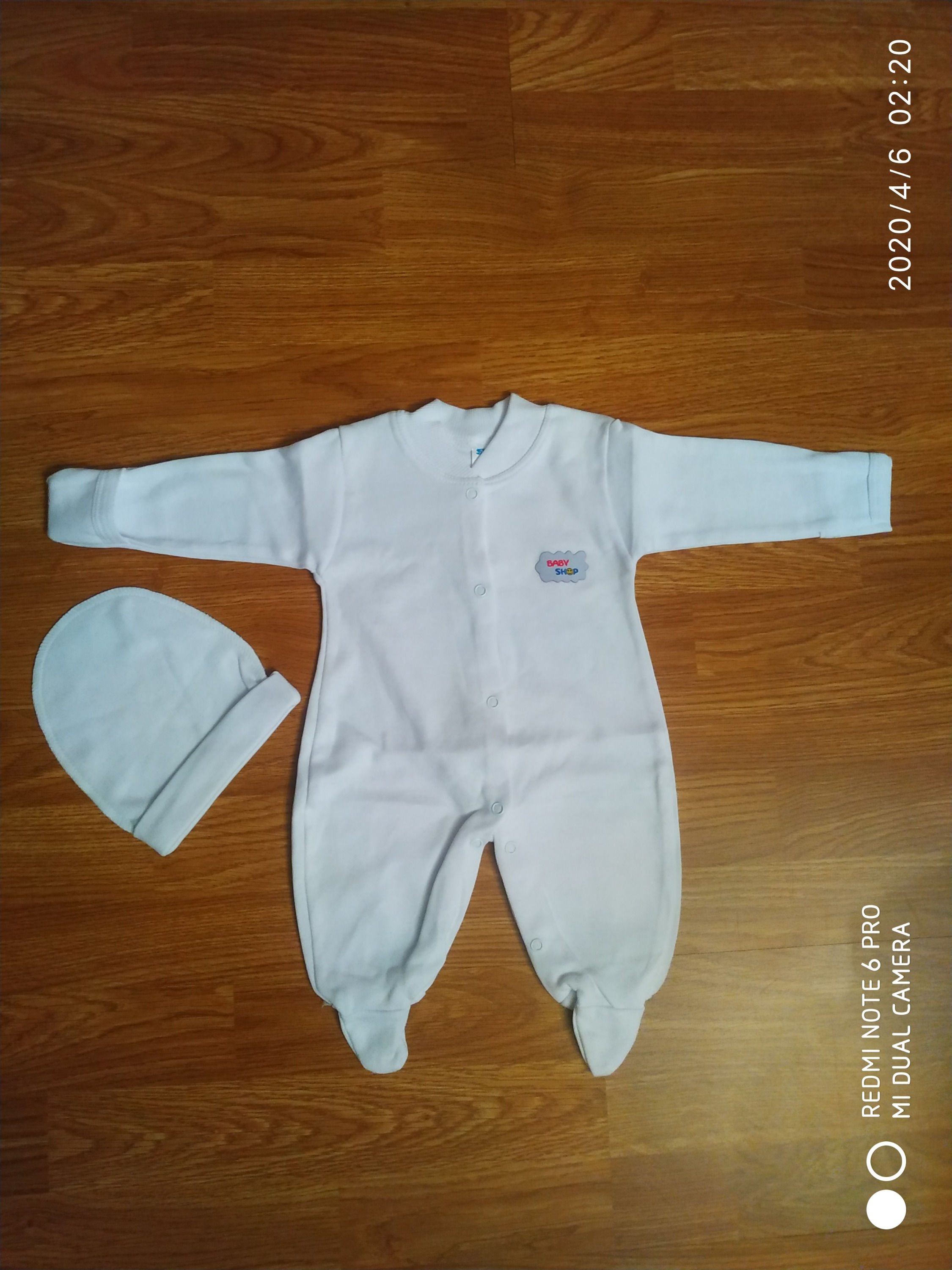 Комбинезон BabyShop, 3-6 мес, белый, длинный рукав для новорожденных с шапкой