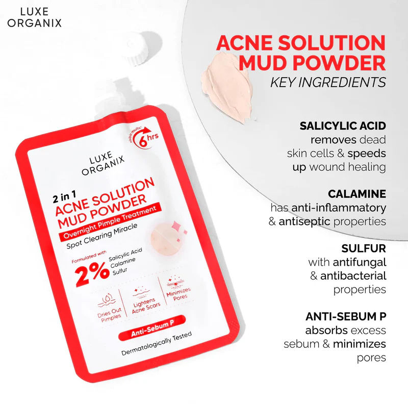 Thumbnail: Luxe Organix 2 in 1 Acne Solution Mud Powder Overnight Pimple Treatment 9g
