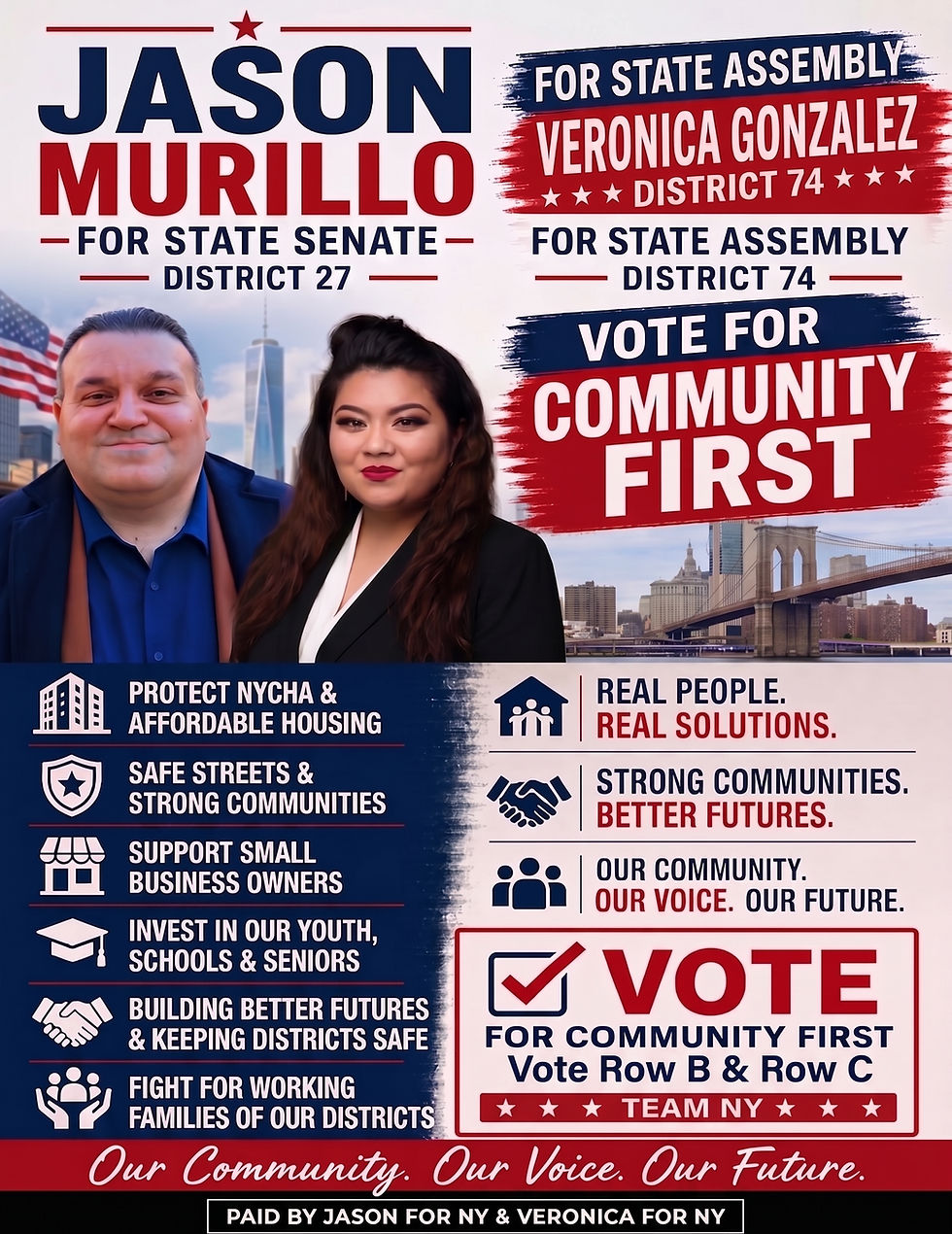 Elect Jason Murillo and Veronica Gonzalez. Vote for Community First on Row B & C on November 3