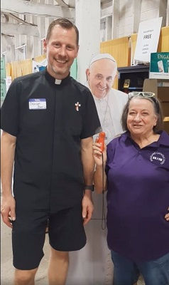 Deacon Dan Goebel joined Joanne Fox at the Plymouth County Fair.