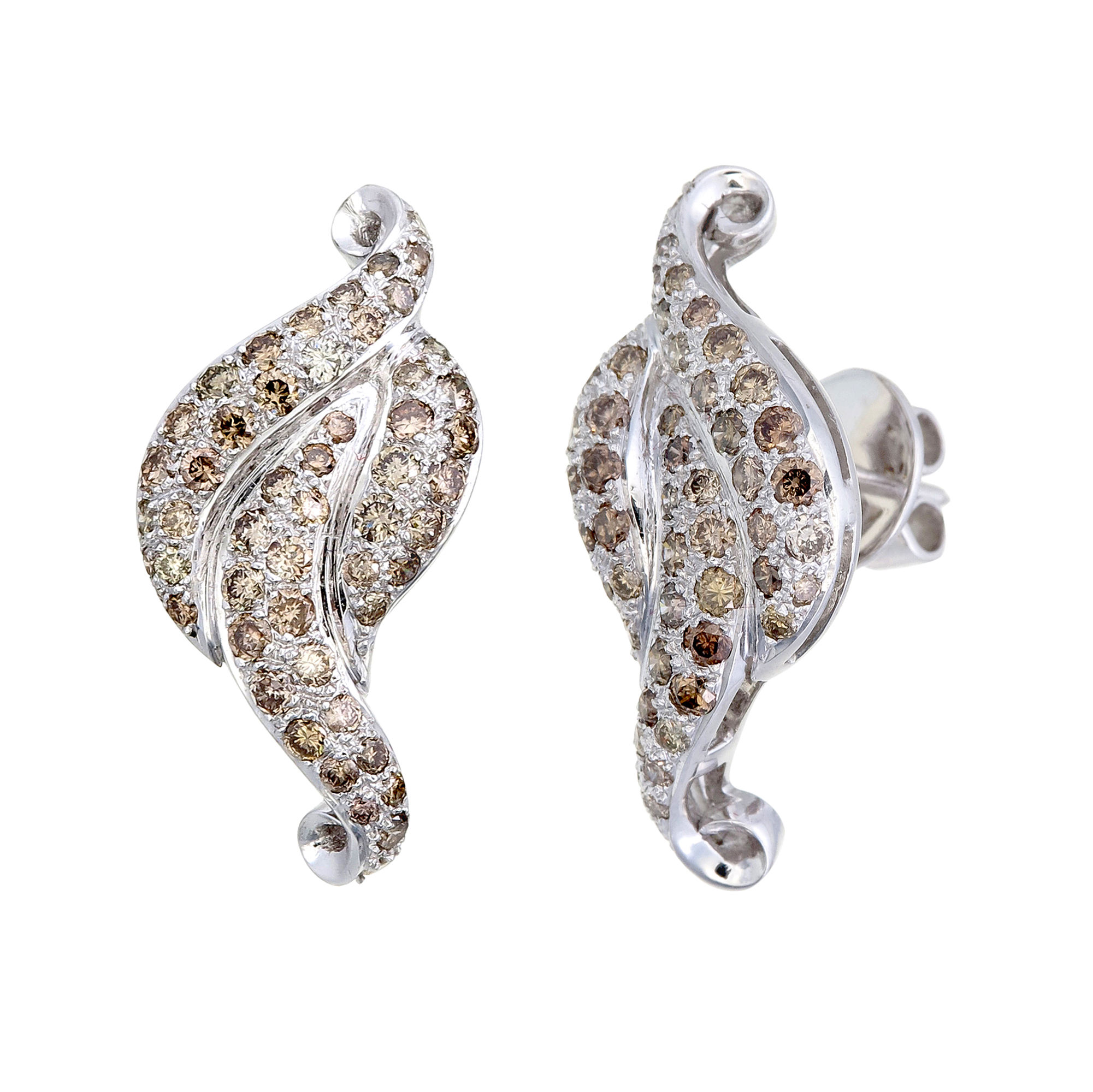 Royal Leaf Champagne Diamond Stud Earrings