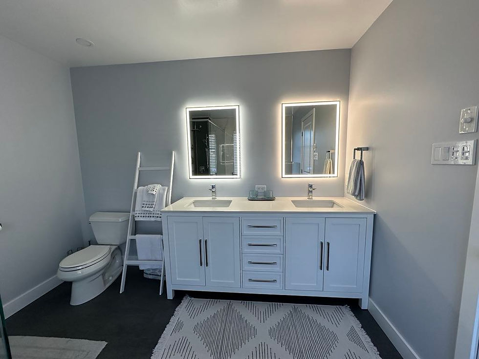 After Modern bathroom renovation with custom vanity and fixtures. 6