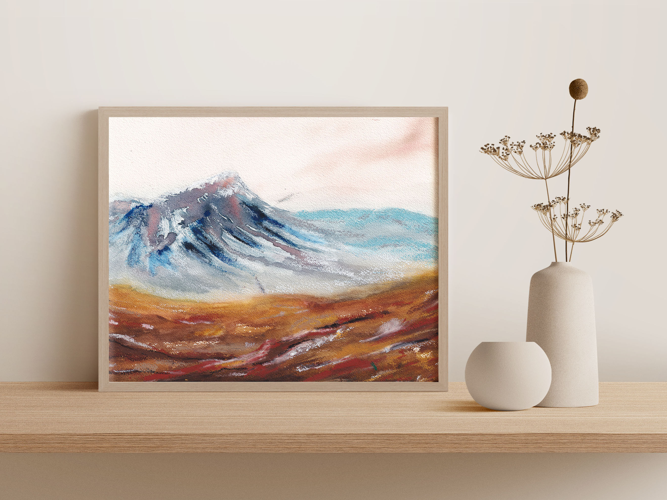 blue mountain earthy landscape painting