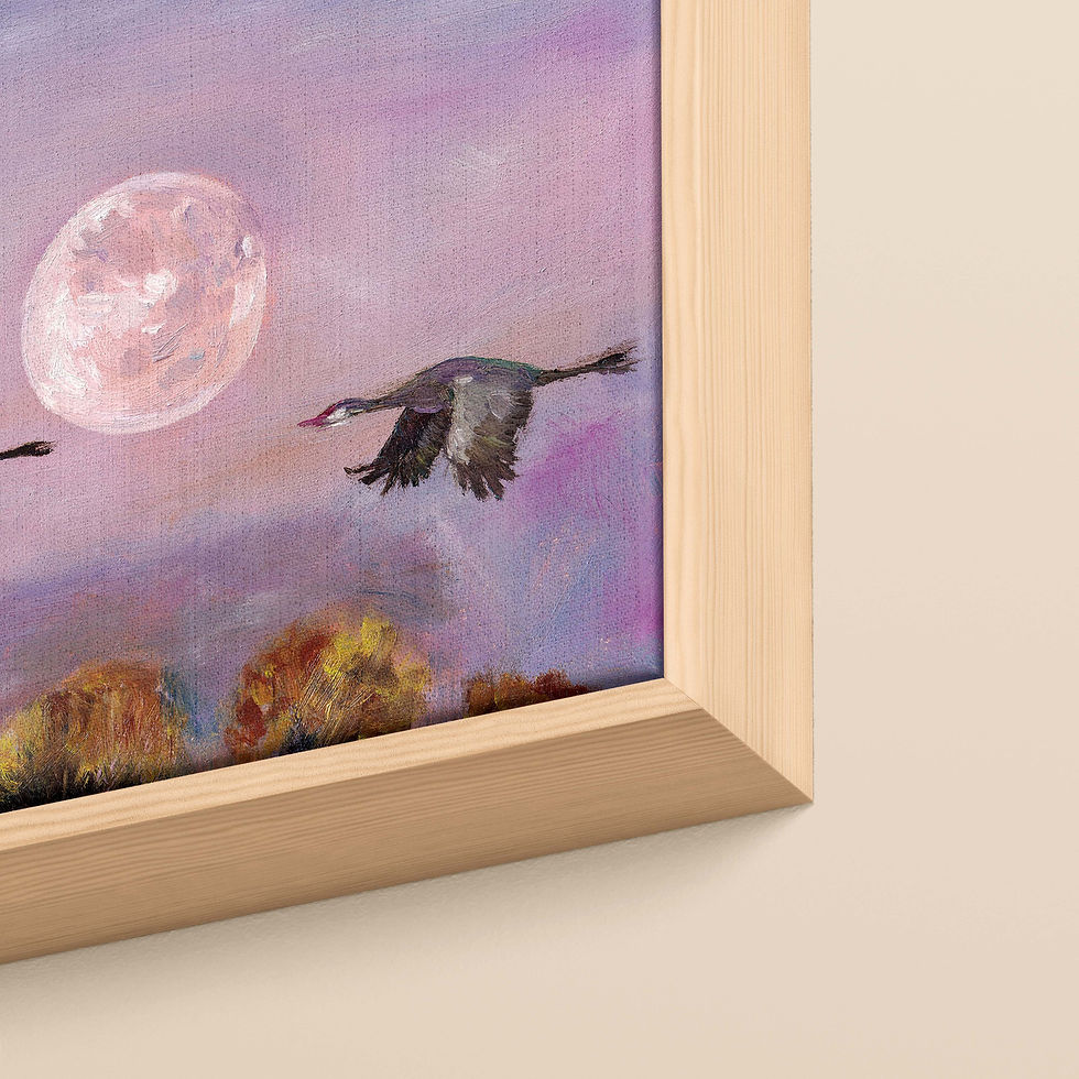 Thumbnail: Moonlight Cranes II - Framed Canvas Print