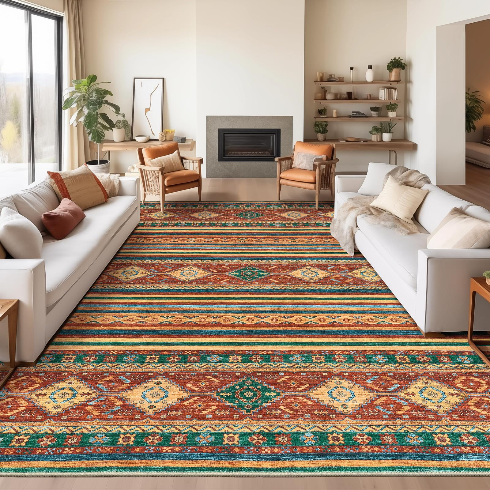 Madane 8x10 Moroccan Geometric Rug - Stain-Resistant, Non-Slip, Machine Washable
