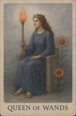 Queen of Wands tarot card – empowering psychic reading for clarity, purpose, and spiritual activation