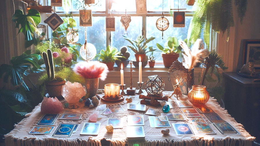 Tarot card reading with crystals and candlelight – intuitive psychic guidance and spiritual insight in Cape Town