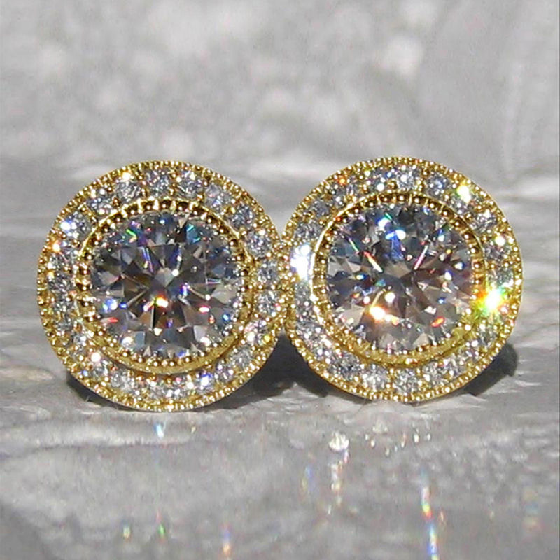 Huitan Dainty Small Round CZ Stud Earrings for Women Simple and Elegant Daily We