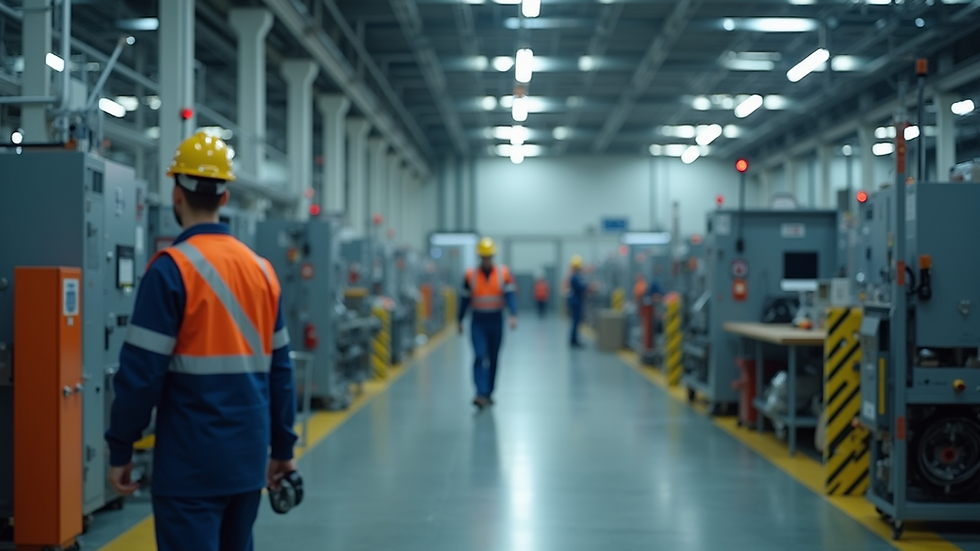 Eye-level view of a safety inspection in a manufacturing facility