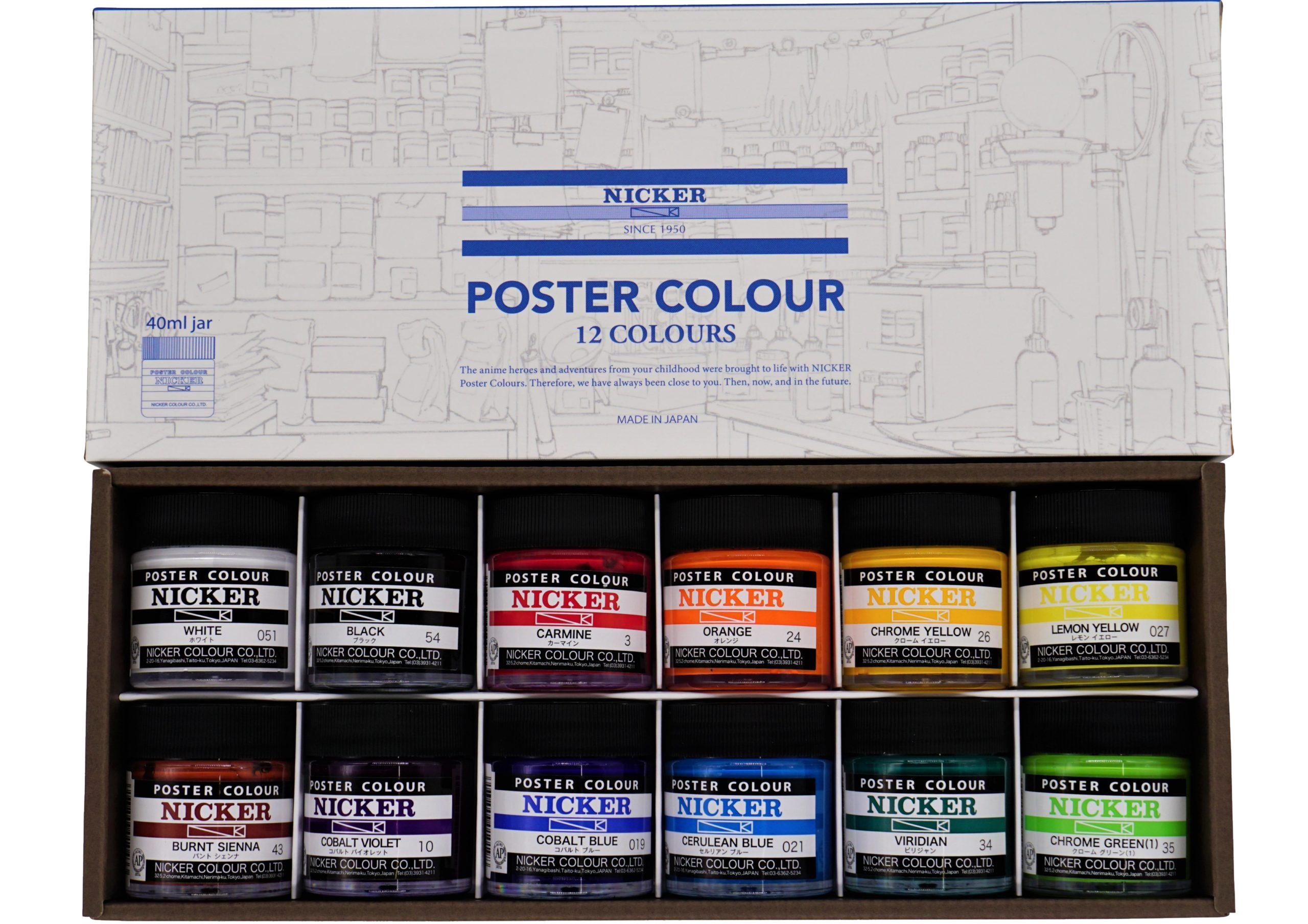 Bộ màu Poster Nicker 40ml set 12 màu dạng hũ- POSTER NICKER 40ml 12color set