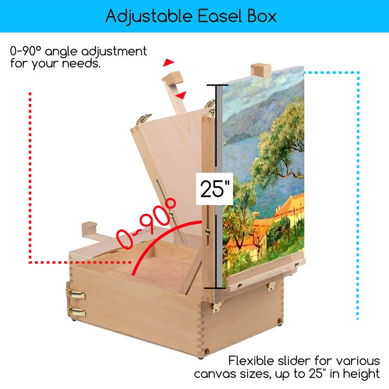 Hình thu nhỏ: Hộp gỗ giá vẽ 2 ngăn HBX-30 - MEEDEN Adjustable Artist Tabletop Easel Sketchbox