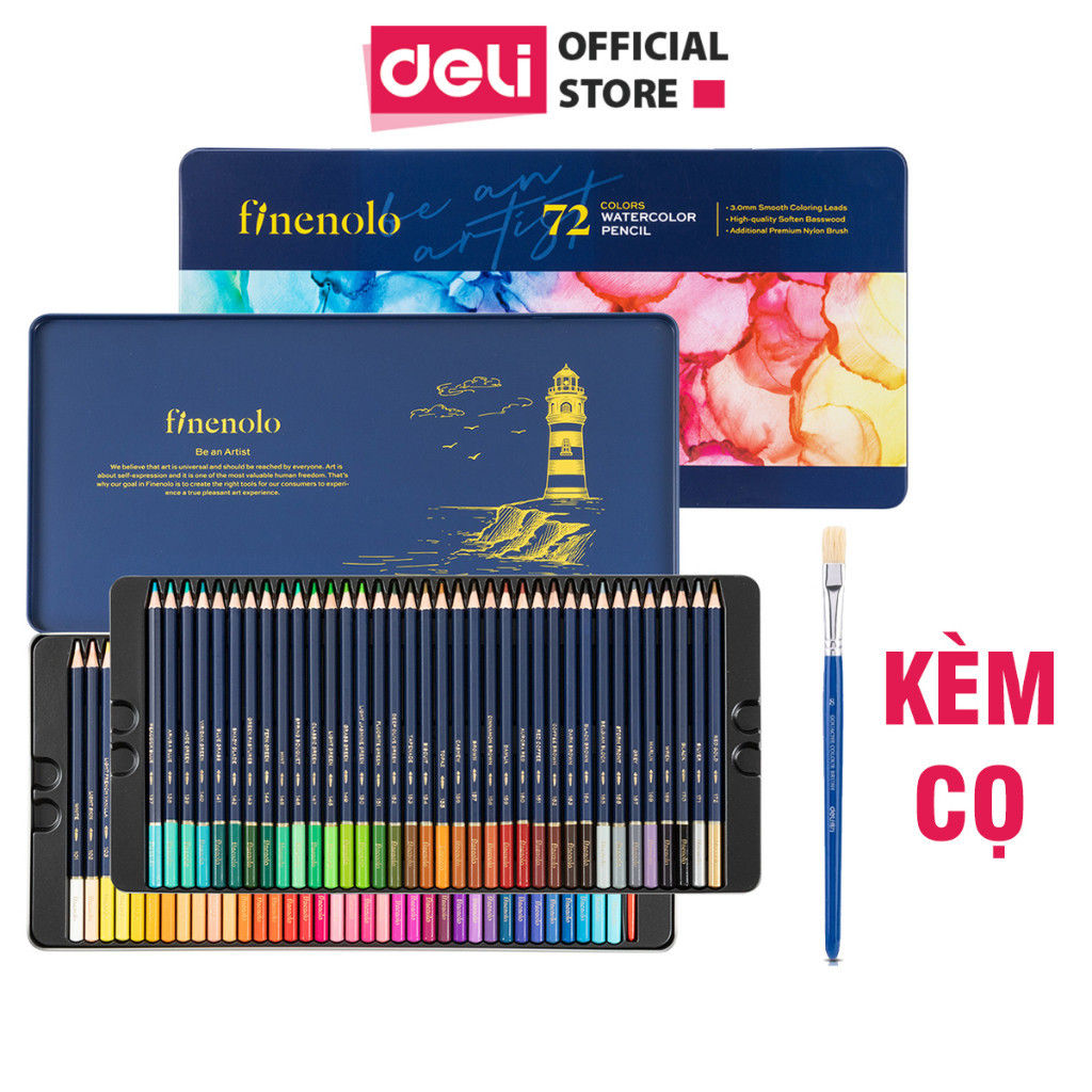 Deli 72 color watercolor pencils tin box