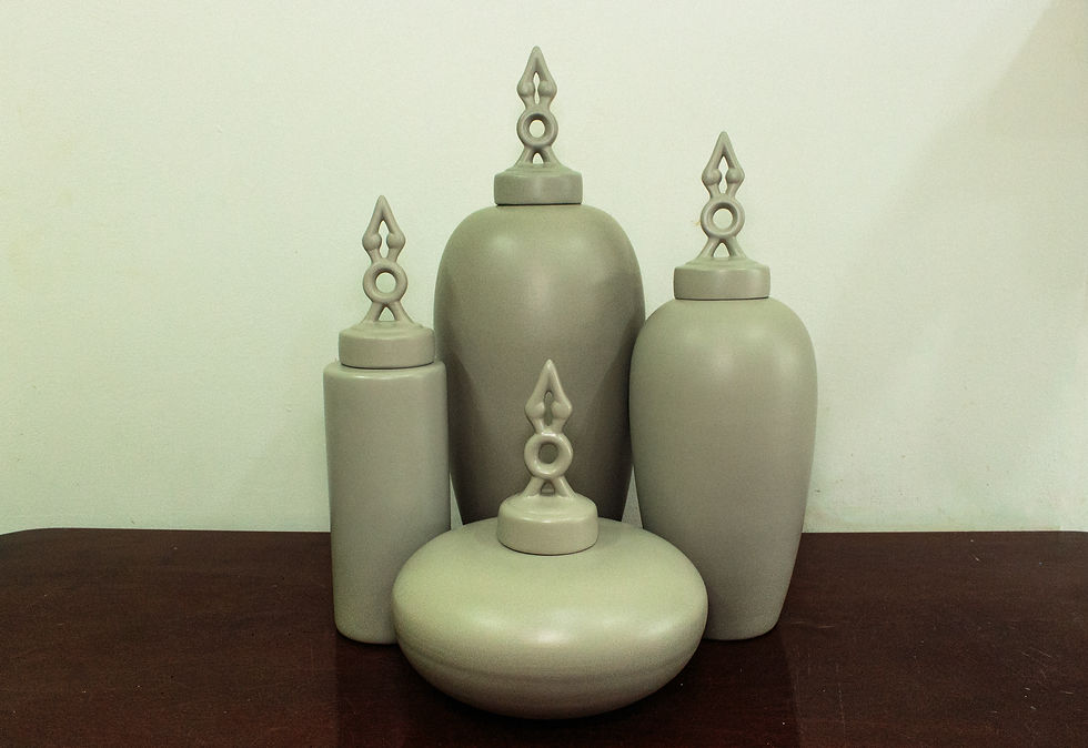 Miniatura: Vaso cerâmica -  tampa baixo bege