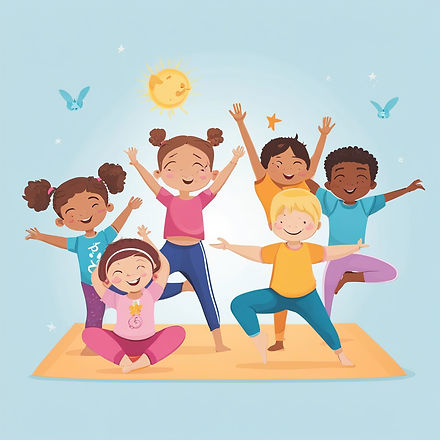 create a fun and playful image of kids doing yoga for a kids website promoting a kids yoga