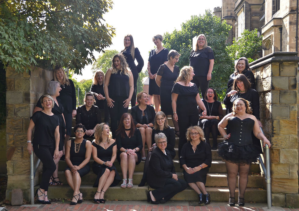 2018 group of women dresse din black with red lipstick. inspiring each other