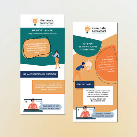 Rack card containing guidance on how to sign up for Illuminate HomeSchool