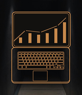 Vector image of a graph on a laptop to illustrate a digital toolkit